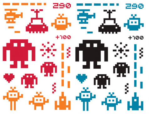 These sprites are a few of the space invaders sprites used in the game Space Invaders