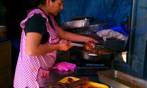 Leonila Carbajal heating up some tacos