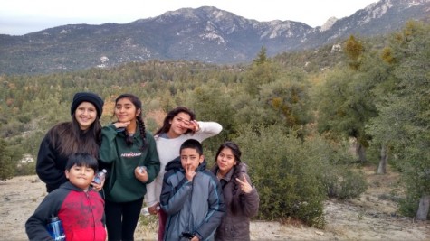 Students take a hike up the mountains during their trip.