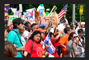 People protest for changes to immigration policies.