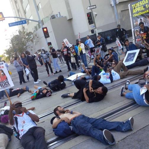 This is how the protesters were blocking the Metro Blue Line. 