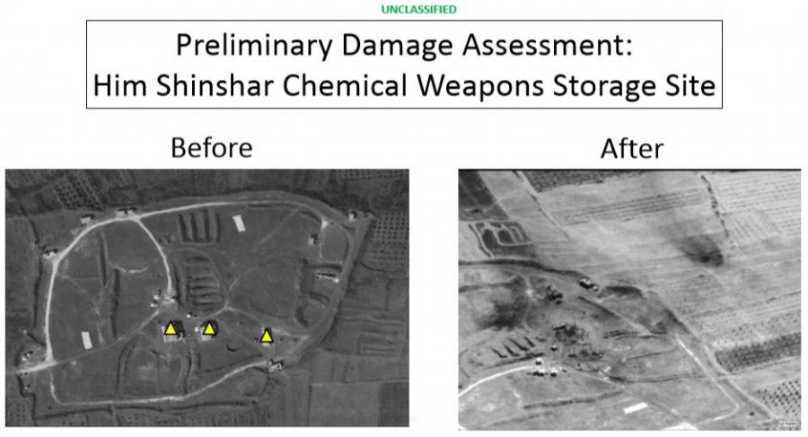 This is a before and after image of a chemical weapons site in Syria.