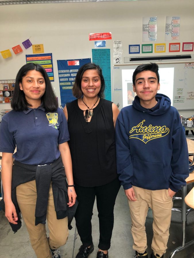 Eighth+grade+students%2C+Lilibeth+Ruiz+and+Brandon+Vasquez+with+ethnic+studies+teacher%2C+Marytza+Melchor.++++++++++++++++++++++++++++++++++The+vocabulary+words+and+topics+students+are+currently+learning.+++++++++%0A