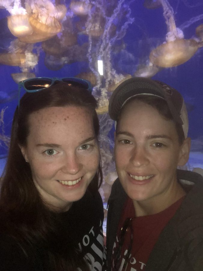 MacKenzie Anderson and her wife, Libby Anderson, at the Aquarium of the Pacific. 