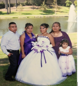 Lagunas with her four children on her daughter´s fifteenth birthday celebration.
