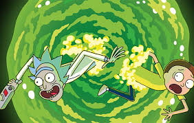 Rick and Morty coming out of Ricks portal gun.
