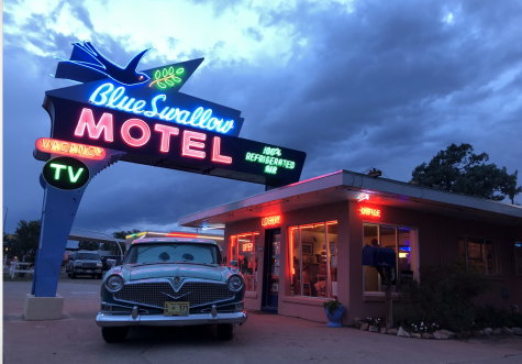 Enjoying sunset at my stop for the night: the Blue Swallow Motel in Tecumcari, New Mexico.  During my night here, I met the brand new owners from Chicago, who fell in love with the place and were signing the transfer papers with the original owner that night.  The Cadillac came with the property, but the deed stipulates that the car must stay in town.  For most of my cross country drive, I took historic Route 66.    