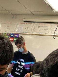 During class time, Mr.Finer is wearing a mask to help keep students and others safe from Covid. 