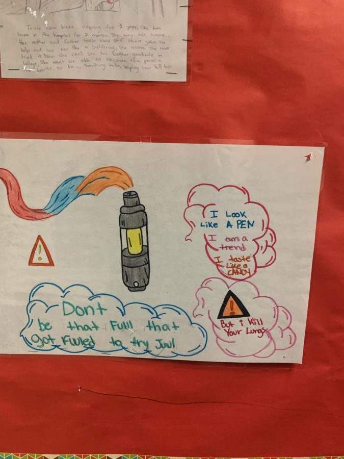 A school poster about kids endangering themselves by smoking which causes damage to their lungs.