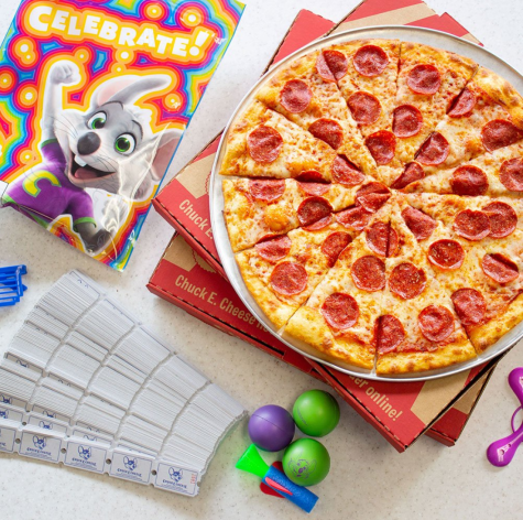 Chuck E. Cheese pizza and game tickets.