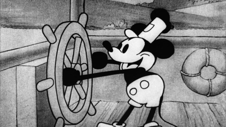 Mickey Mouse's first film appearance, Steamboat Willie.