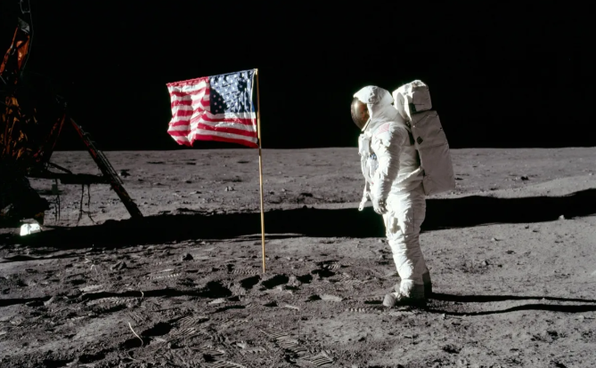 Neil Armstrong on the moon.