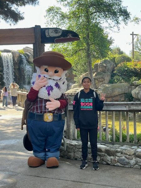 Guadalupe at Knott's Berry Farm, with Boysenberry, and her SRLA sweater.