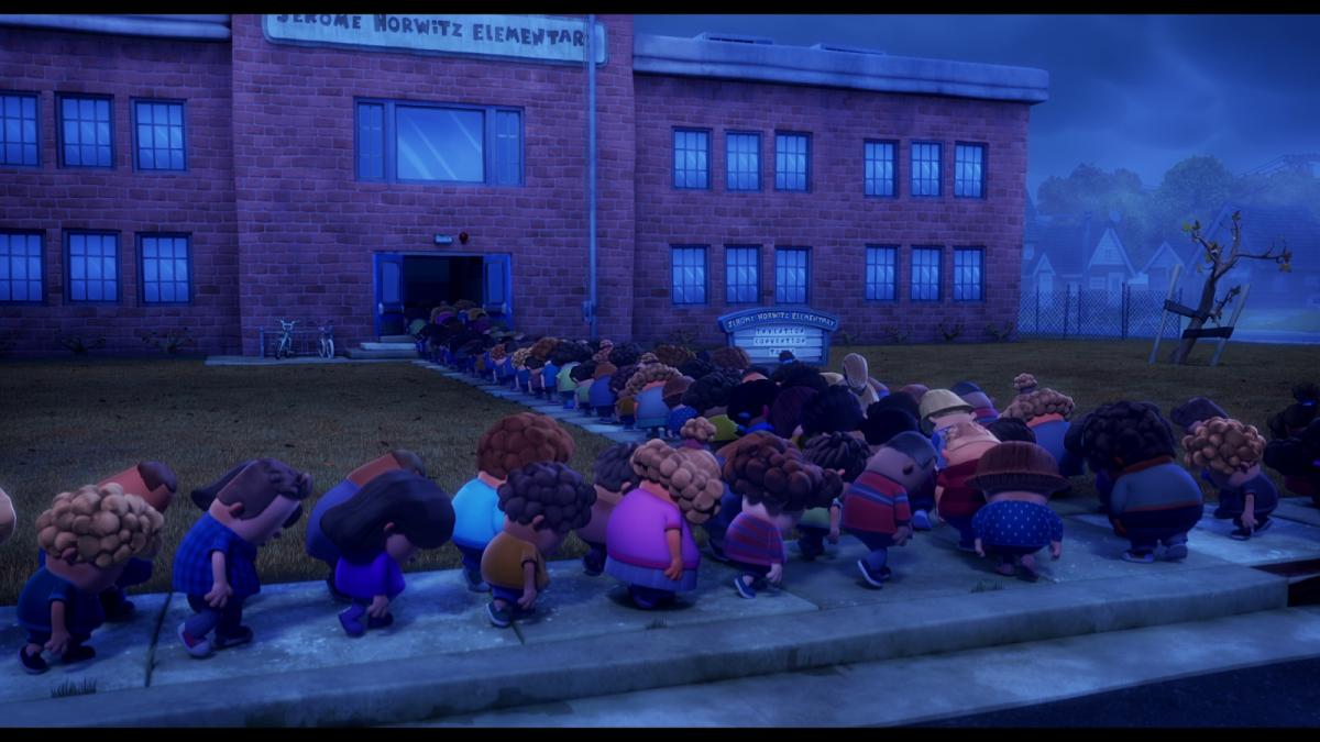 Sad kids going into school.