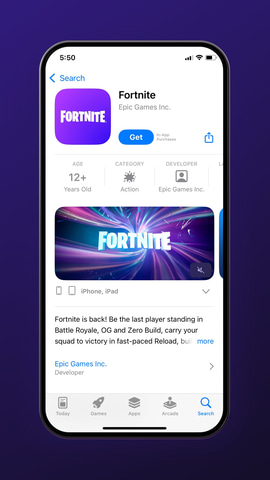 Fortnite in the app store.