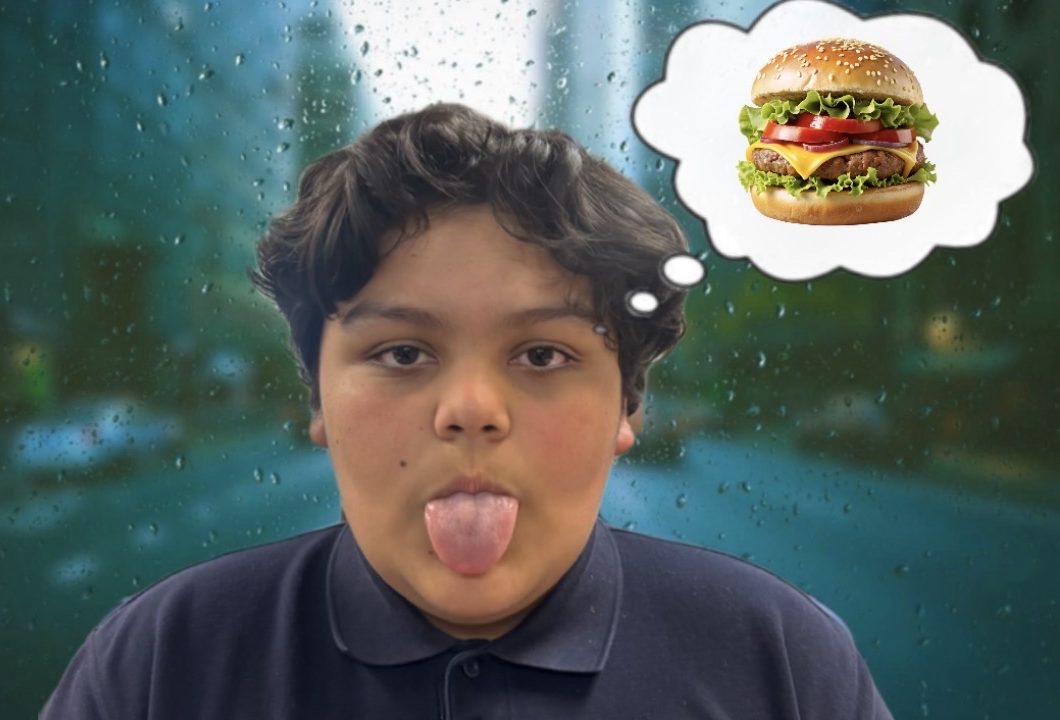 Juan Rodriguez thinks about a burger. 
He really wanted to eat a burger in sixth  period because he was hungry.