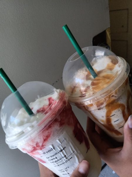 Janet and Sarai Ronquillo order their favorite Starbucks drinks together. 