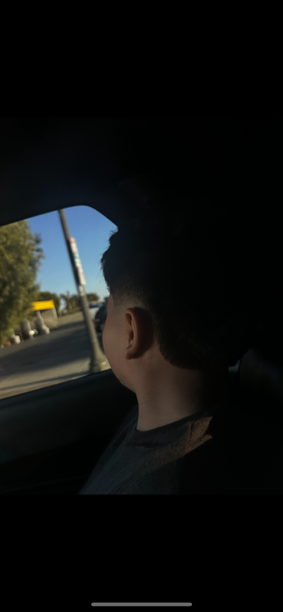 Leam looks out the car window.