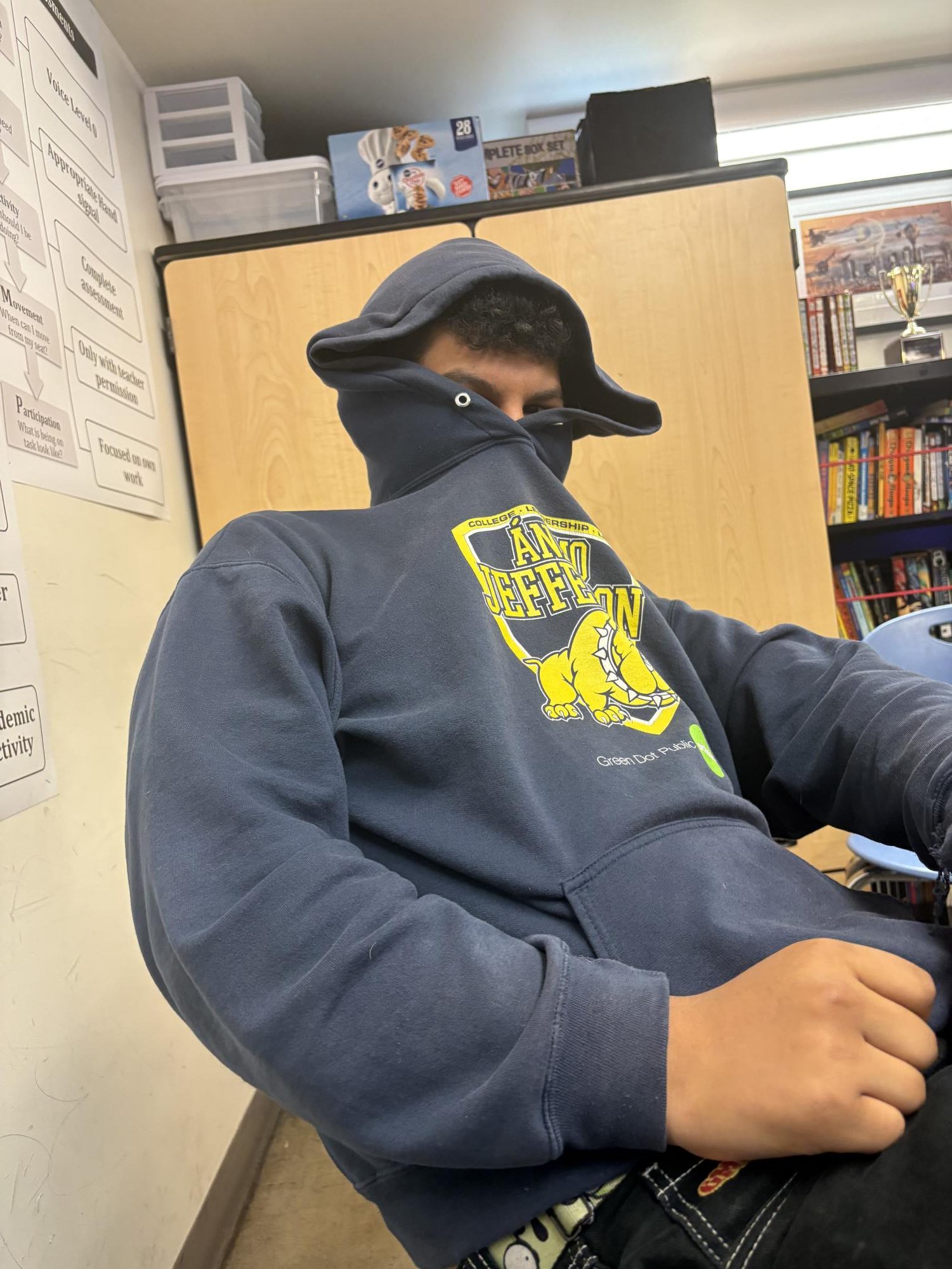 Jonathan Corado sitting in Mr. Finer's room.